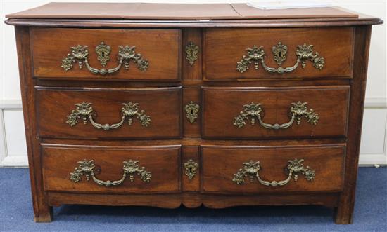 A late 18th century French chestnut commode, W.131cm